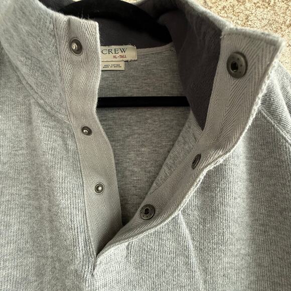 J Crew Sweater Mens XL Tall Quarter Snap Mock Neck Gray Pullover 100% Cotton - Picture 3 of 5